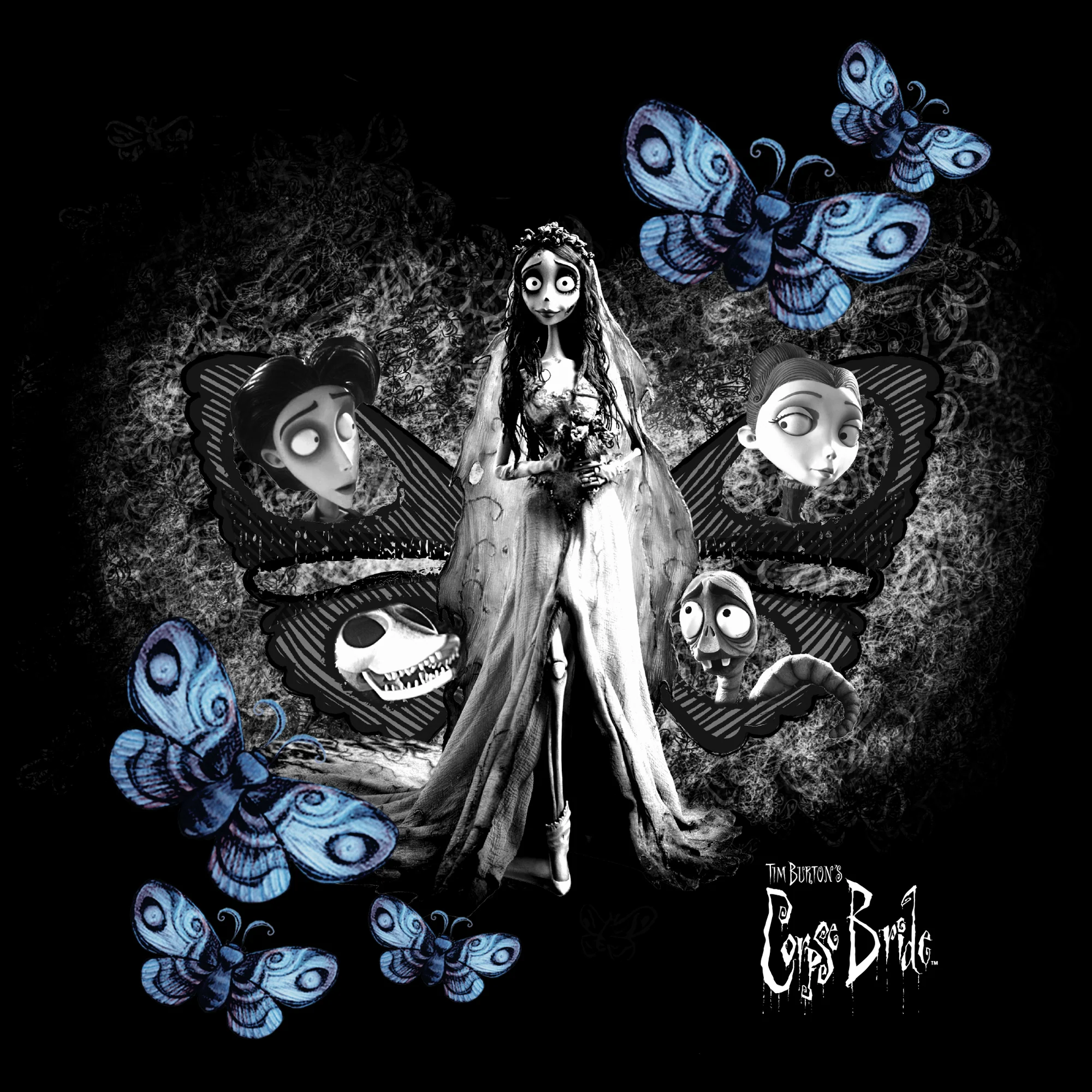 Tim Burton's Corpse Bride - Moths Tee - Image 2